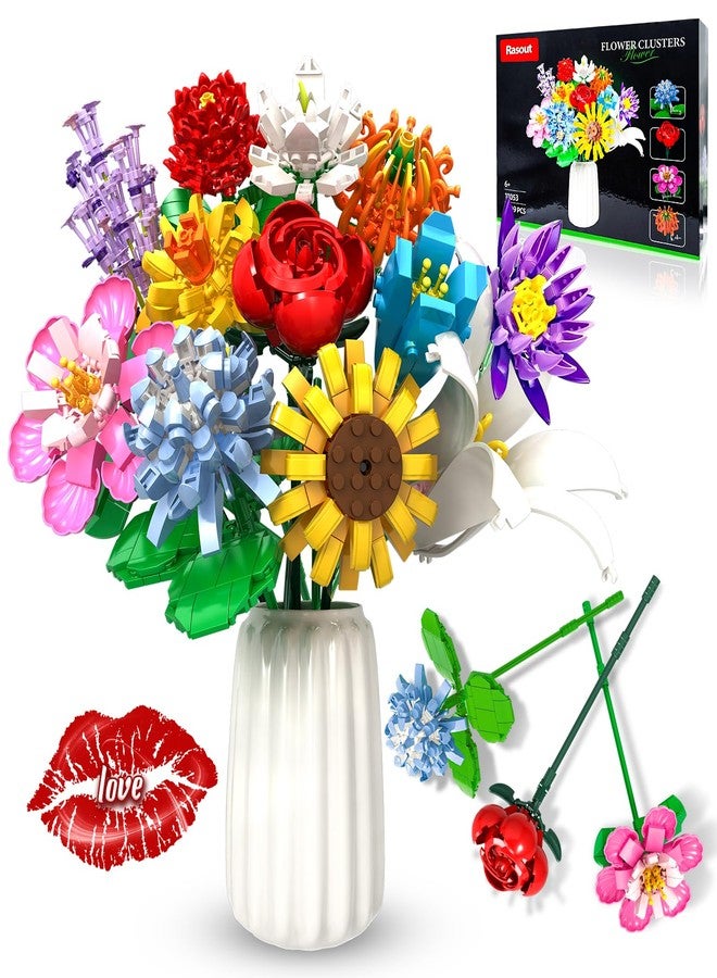 RASOUT Flowers Bouquet Building Set - 12 Kinds of Flowers Botanical Collection and Decorative Home for Mother's Day, Birthdays, Gifts Ideal for 6+ Women Girls Adults, No Vase - Image 1